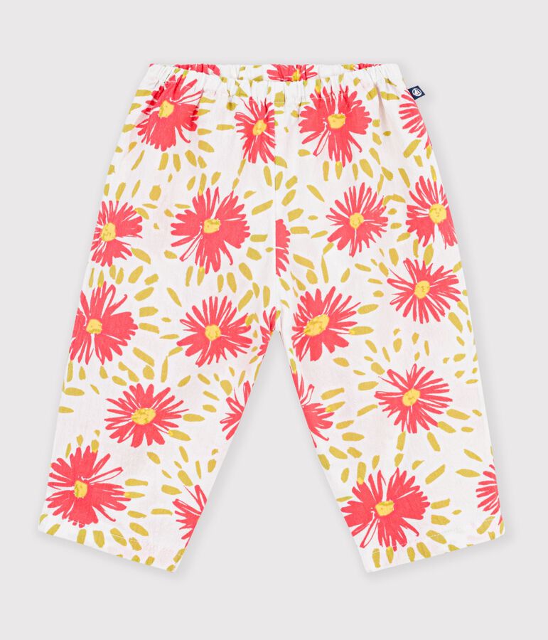 Pantaloni in cotone con stampa a fiori neonato bianco/multicolore