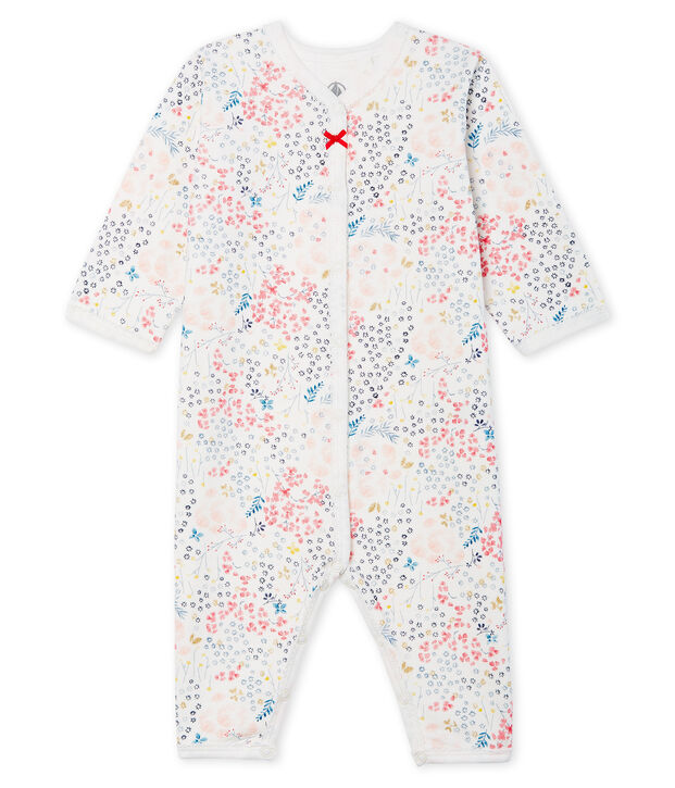 Tutina senza piedi beb&eacute; in ovatta di cotone bianco/rosa/multicolore
