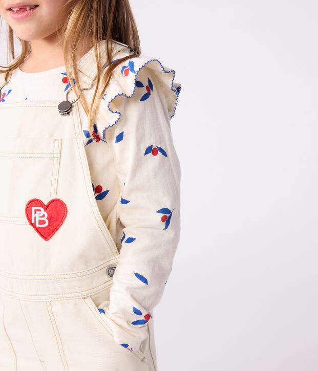 T-shirt a maniche lunghe in cotone con stampa bambina ecru/multicolore