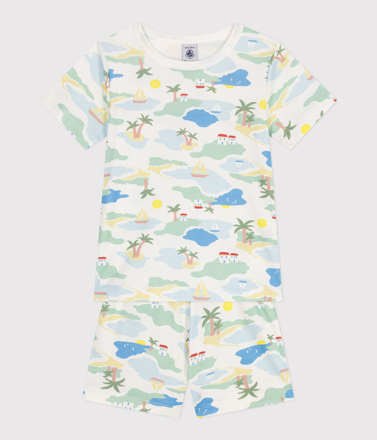 Pigiama corto in cotone con stampa bambino bianco/multicolore