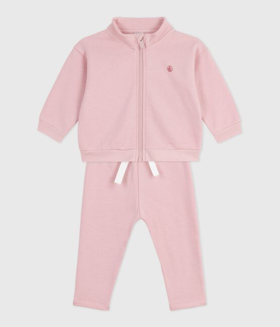 Set per neonato composto da felpa e pantaloni in cotone tinta unita rosa JOLI
