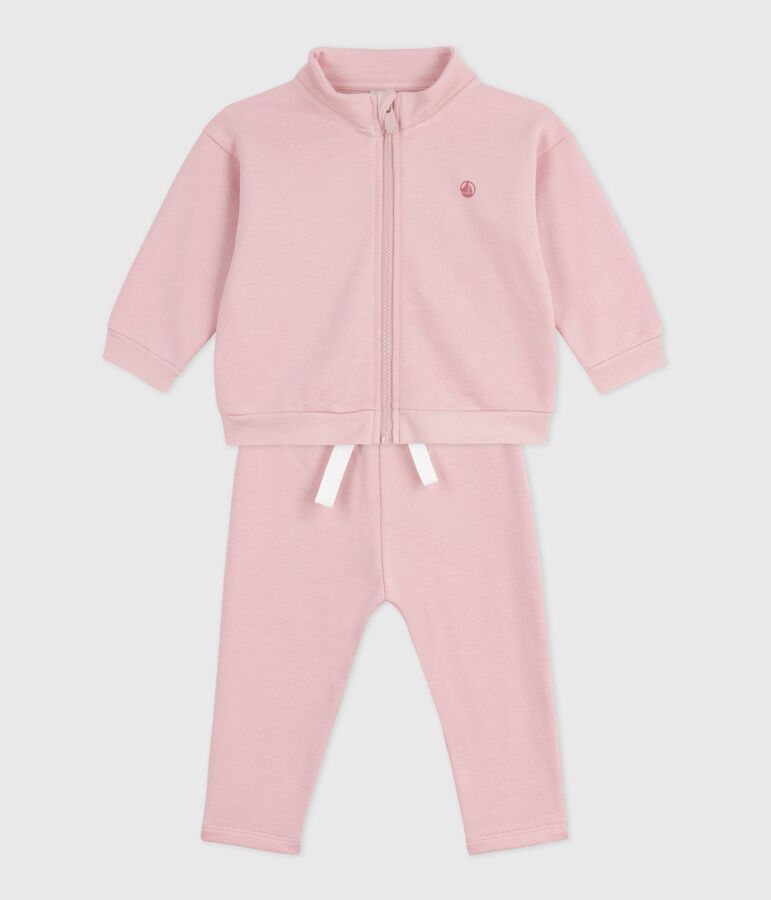 Set per neonato composto da felpa e pantaloni in cotone tinta unita rosa