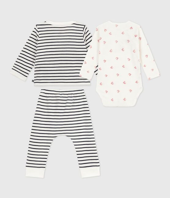 Set 3 pezzi neonato con marinière e body con barca stampata bianco MARSHMALLOW/blu SMOKING