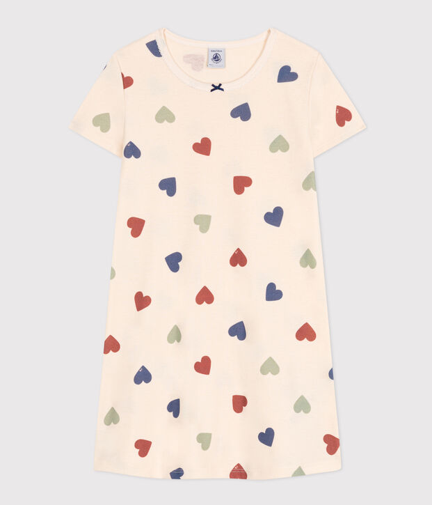 Camicia da notte in cotone con motivo a cuore bambino ecru/multicolore