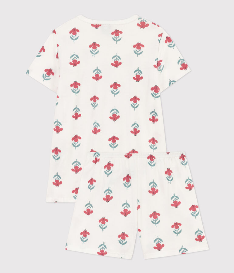 Pigiama corto bambina in cotone a fiori con corona bianco/multicolore