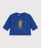 T-shirt a maniche lunghe in cotone tinta unita con motivo neonato blu
