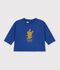 T-shirt a maniche lunghe in cotone tinta unita con motivo neonato blu