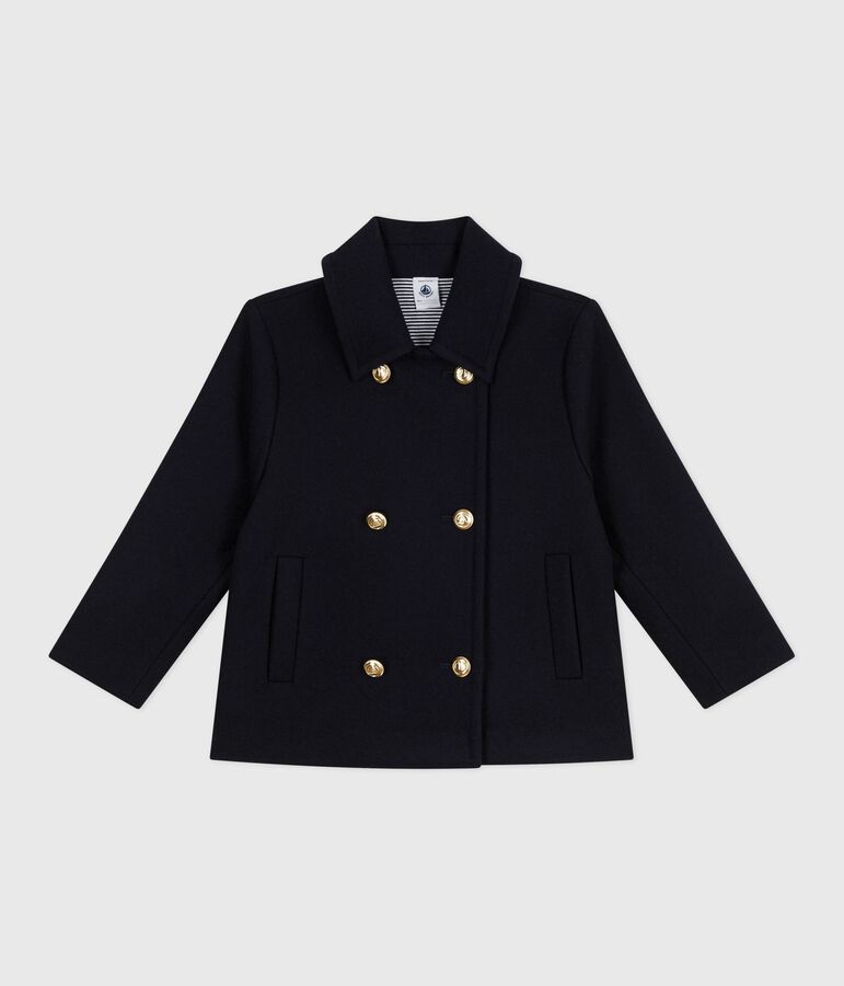 Caban bambina in panno di lana tinta unita blu