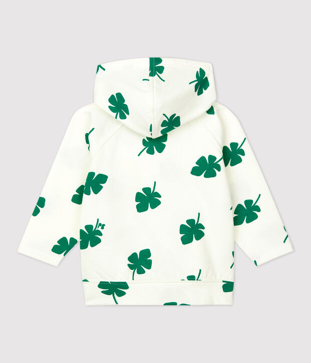 Felpa beb&egrave; in molleton con motivo vegetale e cappuccio bianco/verde
