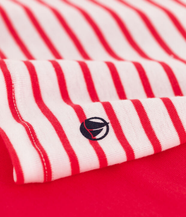 Pigiama corto bambina a righe in cotone bianco/multicolore