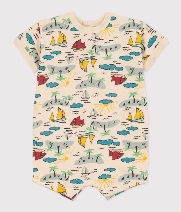 Tuta corta beb&egrave; in jersey stampato ecru/multicolore