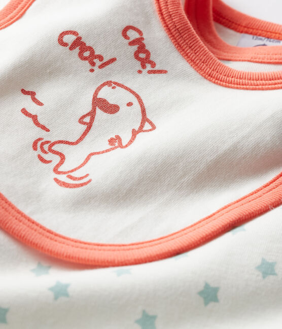 Tutina corta bebè bambino a costine bianco MARSHMALLOW/verde VERGLAS