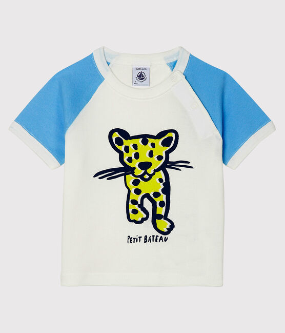 T-shirt maniche corte bebè maschio bianco MARSHMALLOW/blu JASMIN