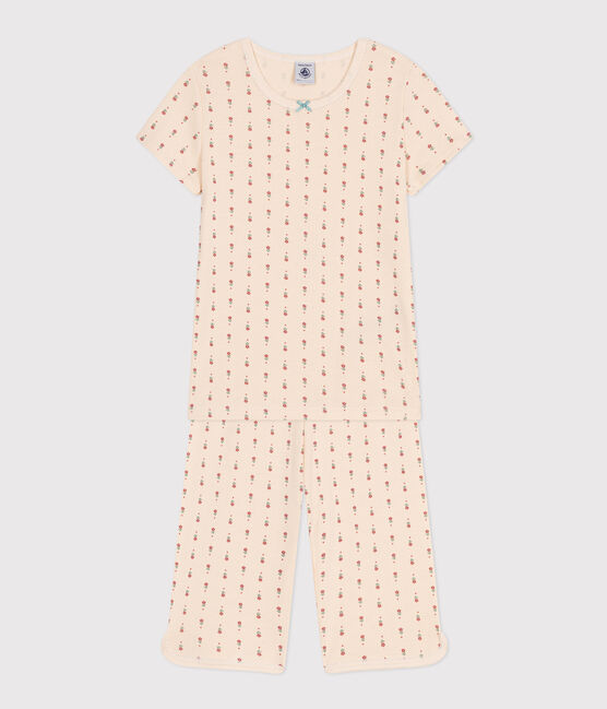 Pigiama Capri bambino fantasia fiori in cotone bianco AVALANCHE/ MULTICO