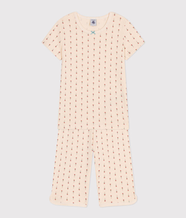 Pigiama Capri bambino fantasia fiori in cotone ecru/multicolore