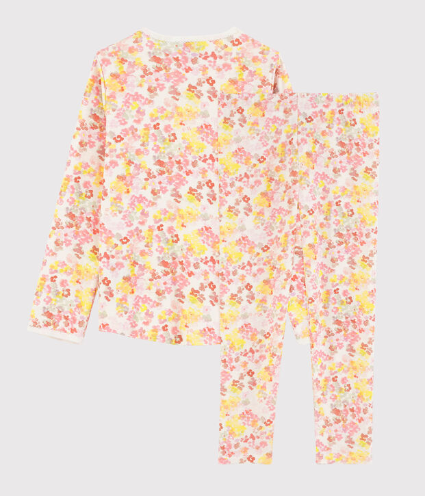 Pigiama a fiori acquarello bambina in cotone bianco/multicolore