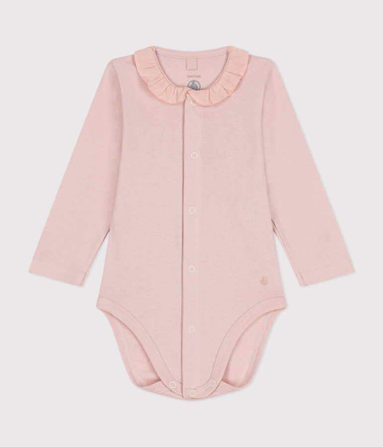 Body in cotone a manica lunga con collaretto rosa