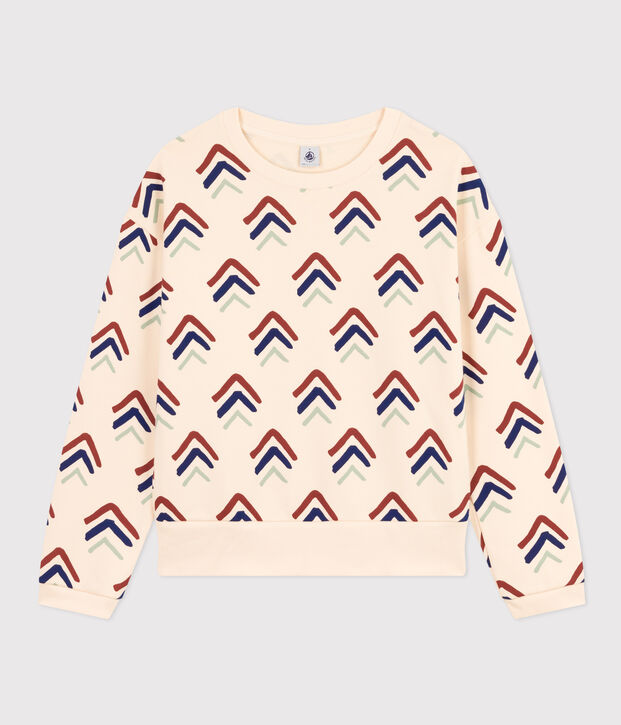 Maglia donna in tessuto felpato ecru/multicolore