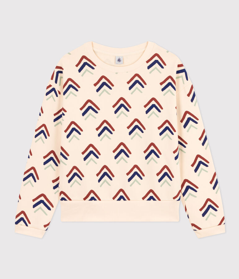 Maglia donna in tessuto felpato ecru/multicolore