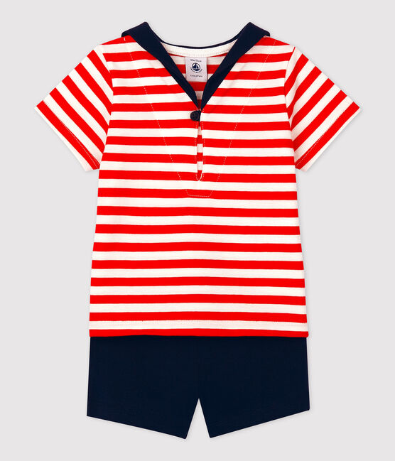 Completo due pezzi bebè dallo stile marin rosso PEPS/bianco MULTICO