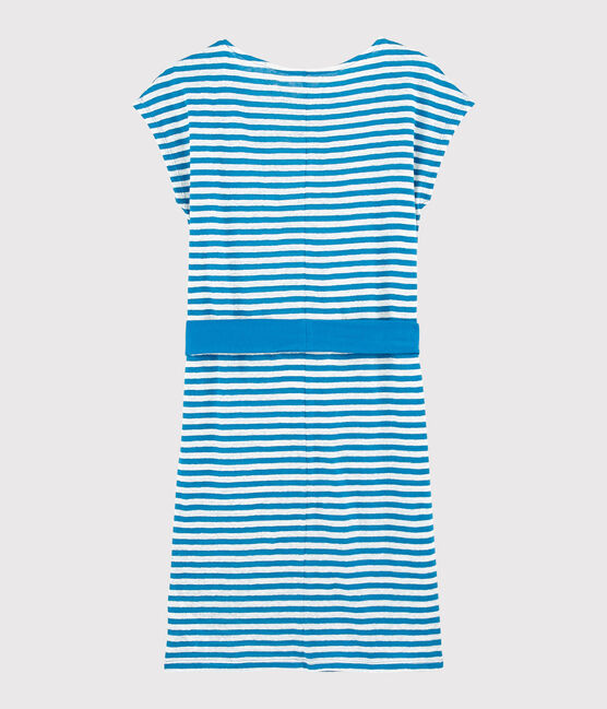 Abito in lino a righe Donna blu MYKONOS/bianco MARSHMALLOW