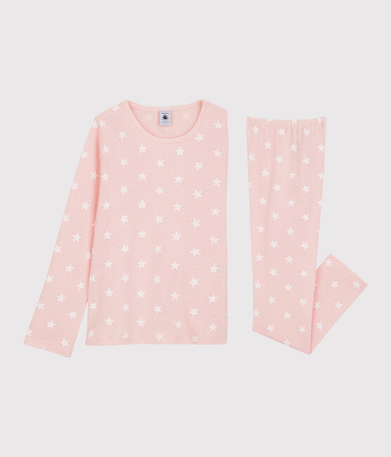 Pigiama bambina fantasia stellata in cotone rosa MINOIS/bianco MARSHMALLOW