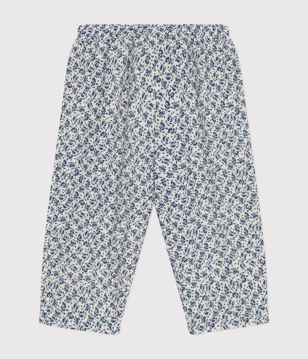 Pantaloni beb&egrave; in garza di cotone fantasia ecru/blu