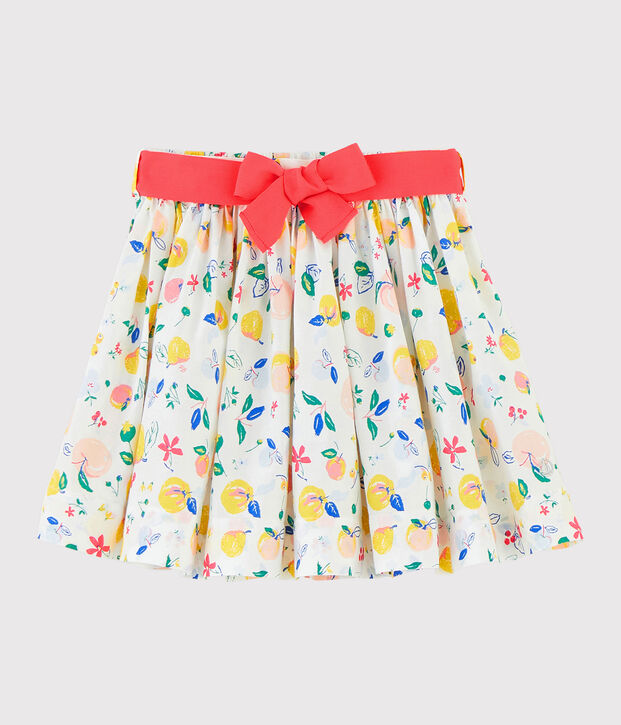 Gonna bambina in popeline bianco/multicolore