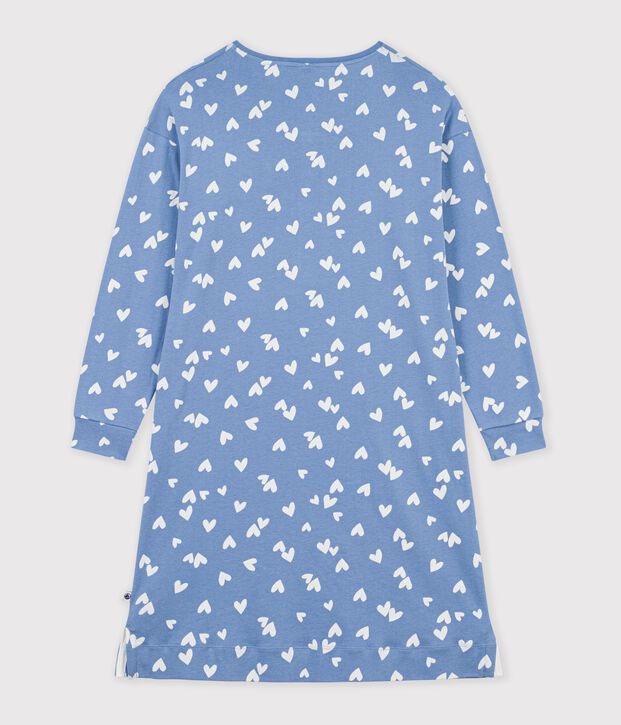 Camicia da notte in cotone con scollo alla coreana e stampa a cuori donna blu/bianco