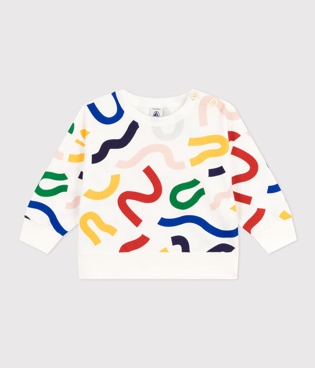 Felpa beb&egrave; in tessuto felpato leggero bianco/multicolore