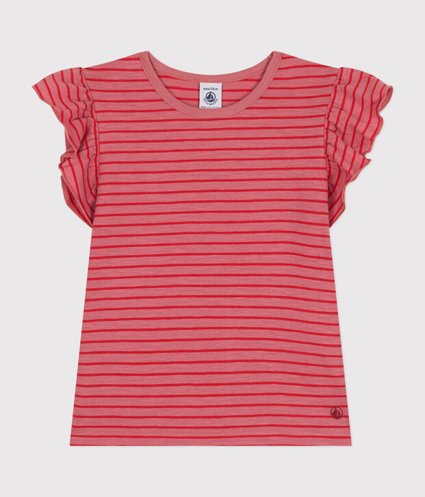 T-shirt a maniche corte in jersey bambina rosa/rosso