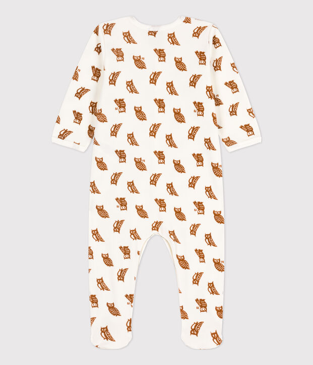 Tutina gufo in ciniglia per neonati bianco/marrone