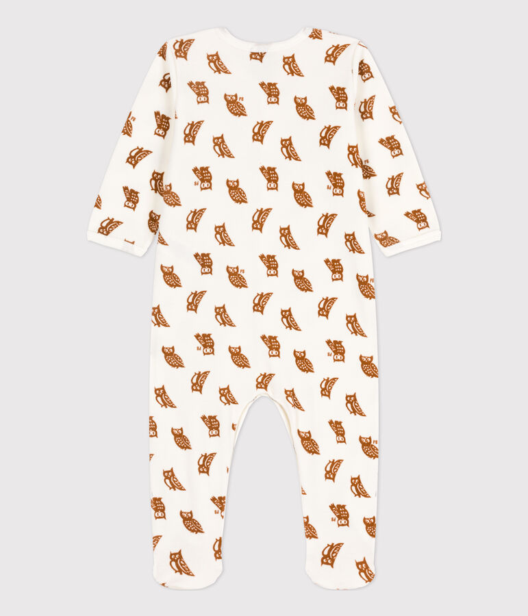 Tutina gufo in ciniglia per neonati bianco/marrone