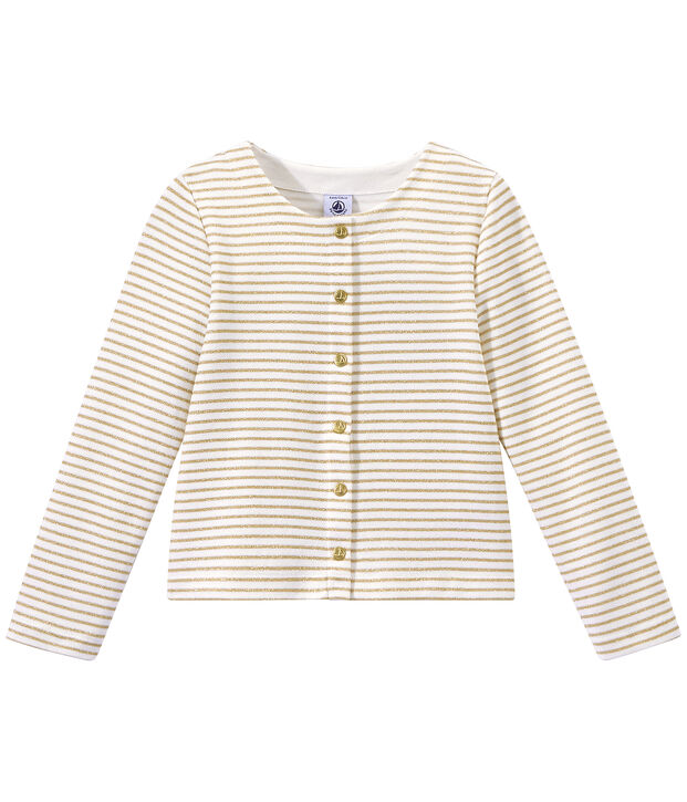 Cardigan bambina rigato bianco/marrone