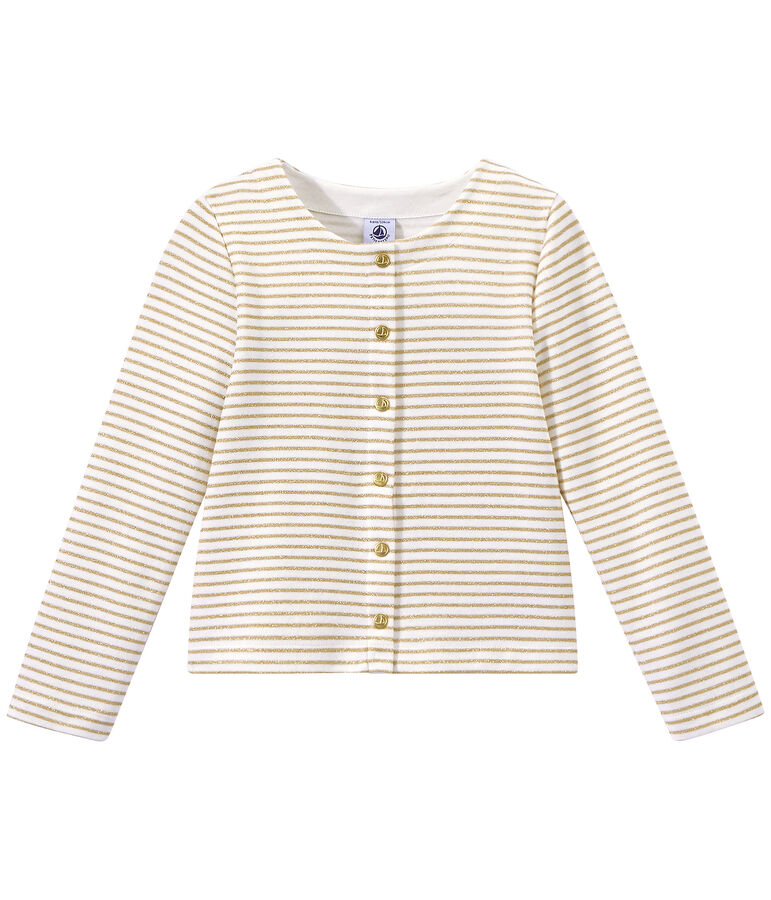 Cardigan bambina rigato bianco/marrone