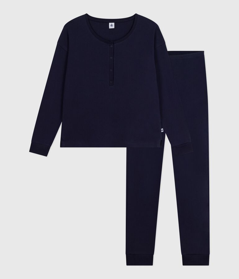 Pigiama in cotone tinta unita donna blu