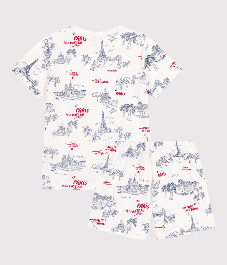 Pigiama corto bimbo-bimba in cotone bianco/multicolore