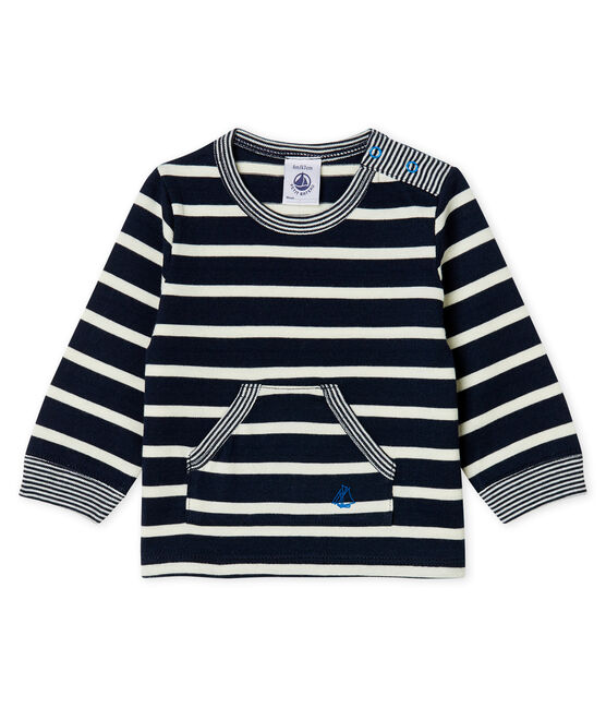 T-shirt a manica lunga bebè maschio a righe blu SMOKING/bianco MARSHMALLOW