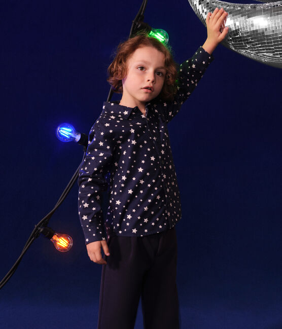 Camicia in flanella bambino blu MEDIEVAL/bianco MARSHMALLOW