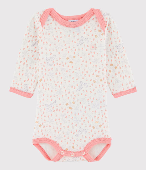 Body manica lunga bebè femmina bianco MARSHMALLOW/bianco MULTICO