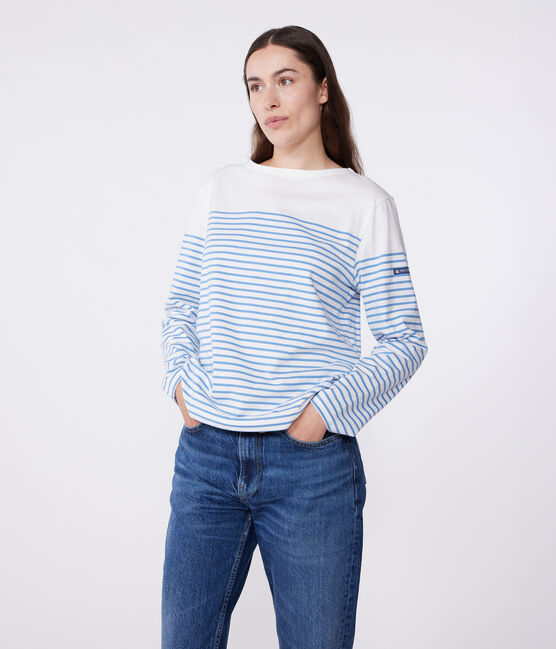 Marinière a maniche lunghe in cotone donna bianco MARSHMALLOW/blu ALASKA