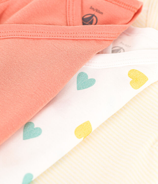 Set da 3 body incrociati a maniche corte in cotone con cuore neonato multicolore