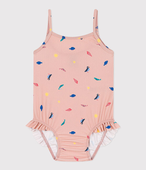 Costume da bagno intero bebè in materiale riciclato rosa SALINE/bianco MULTICO