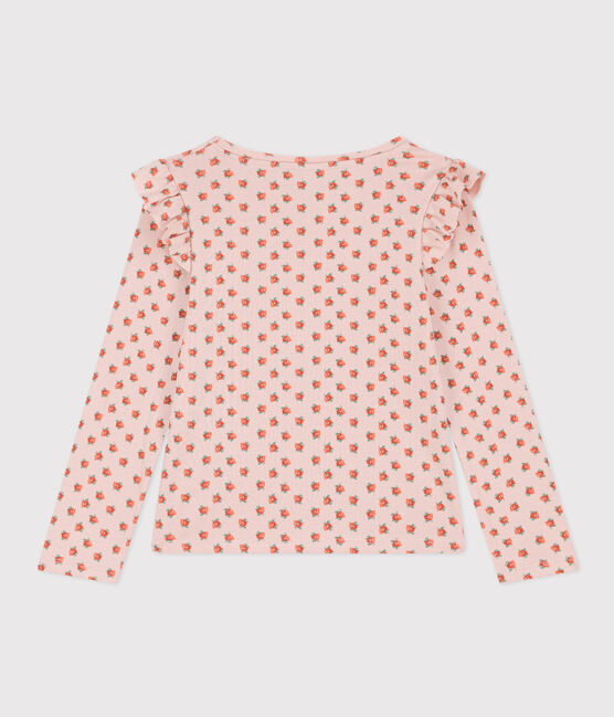 T-shirt maniche lunghe in cotone bambina rosa SALINE/bianco MULTICO