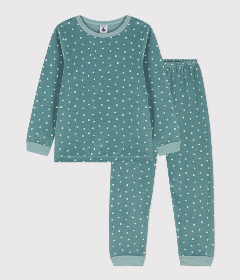 Pigiama bambino unisex in ciniglia motivo stella verde/bianco