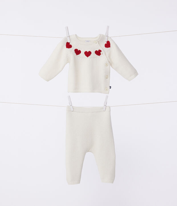 Set di 2 pezzi in maglia neonato bianco/rosso