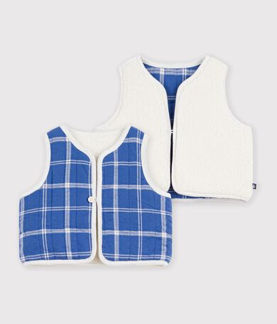 Gilet senza maniche in misto flanella e sherpa a quadri neonato