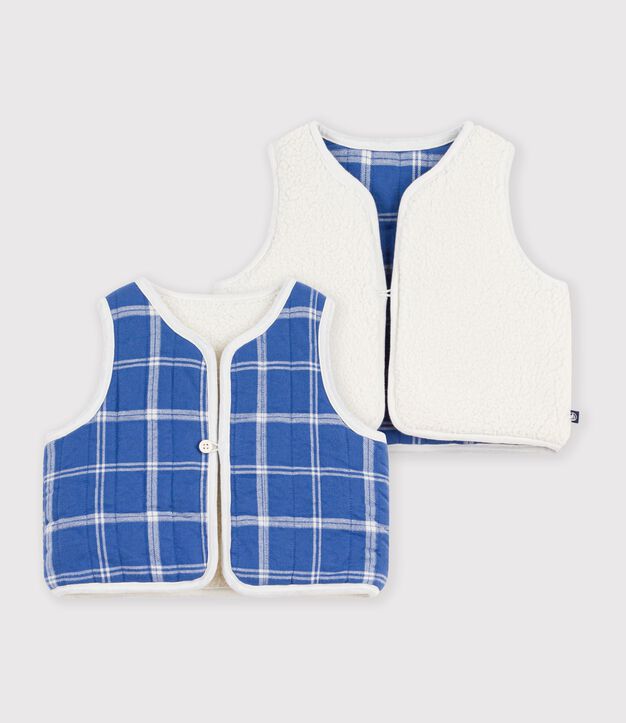 Gilet senza maniche in misto flanella e sherpa a quadri neonato ecru/multicolore