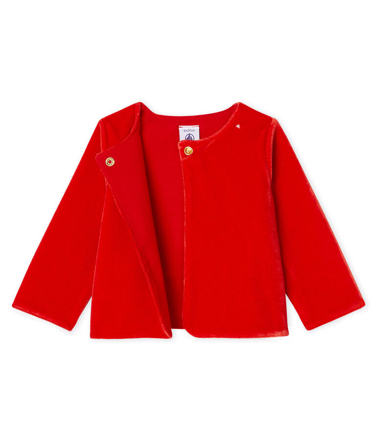Cardigan beb&egrave; femmina in maglia di velluto rosso