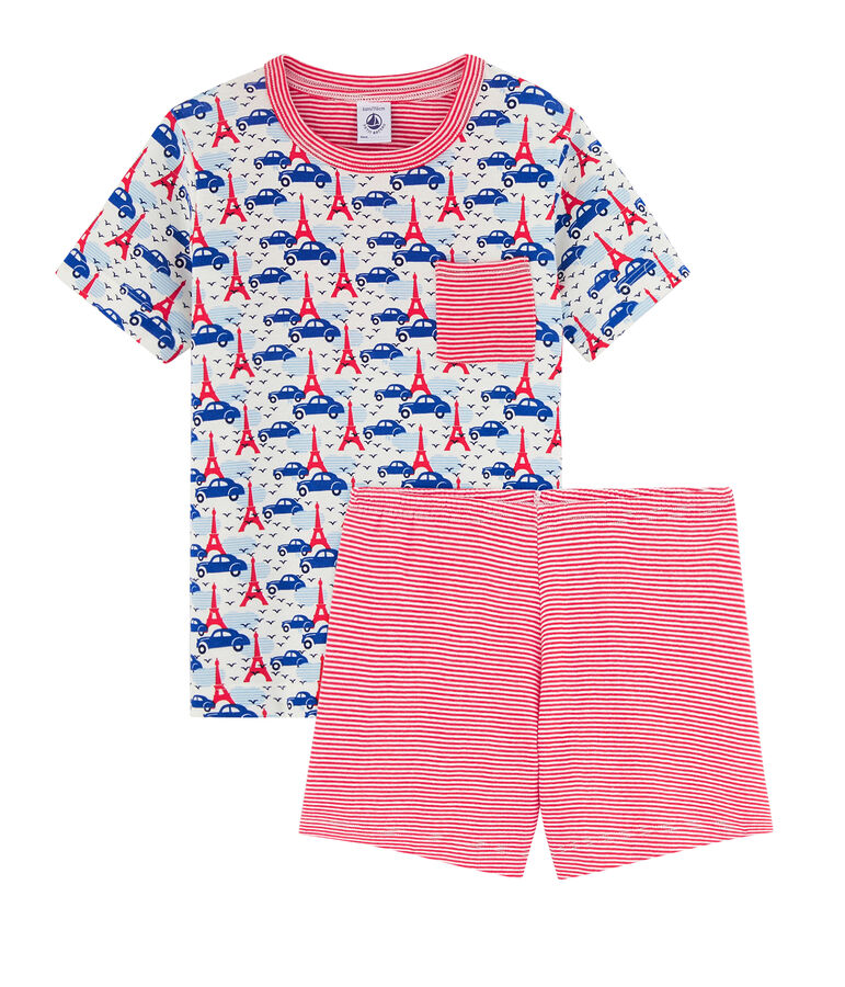 Pigiama corto bambino a costine bianco/multicolore